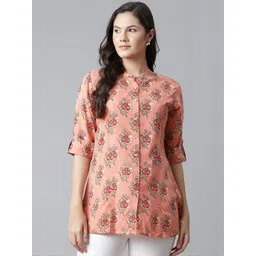 KALINI Floral Print Mandarin Collar Roll-Up Sleeves Top-picture-34