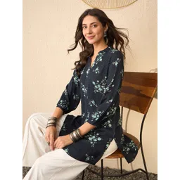 KALINI Floral Print Mandarin Collar Top-picture-31