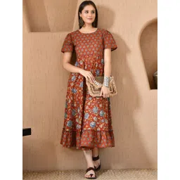 KALINI Floral Print Ruffled Fit & Flare Midi Dress-picture-39