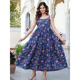 KALINI Floral Print Shoulder Straps Fit & Flare Maxi Dress-image-47