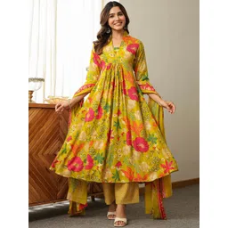 KALINI Floral Printed A-Line Kurta With Palazzos & Dupatta-picture-14