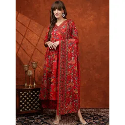 KALINI Floral Printed Angrakha V-Neck Anarkali Kurta With Palazzos & Dupatta-picture-15