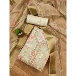 KALINI Floral Printed Beaded Organza Unstitched Dress Material-picture-38