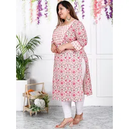 KALINI Floral Printed Checked Straight Kurta image 4