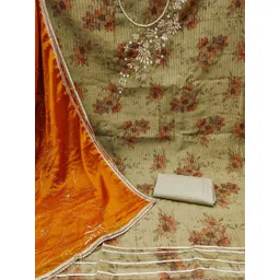 KALINI Floral Printed Embellished Unstitched Dress Material image 5