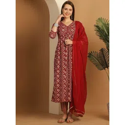KALINI Floral Printed  Empire Anarkali Kurta With Trousers & Dupatta-picture-25