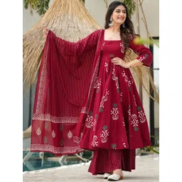 KALINI Floral Printed Empire Square Neck Anarkali Kurta With Palazzos & Dupatta-picture-38