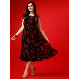 KALINI Floral Printed Flutter Sleeve Empire Midi Dress-picture-25