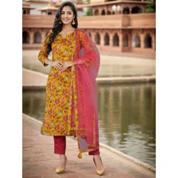 KALINI Floral Printed Gotta Patti Kurta & Trousers With Dupatta-picture-35
