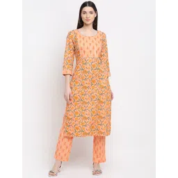 KALINI Floral Printed Gotta Patti Pure Cotton Kurta with Trousers-picture-31