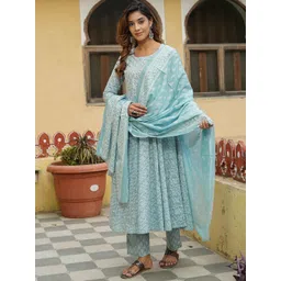 KALINI Floral Printed Gotta Patti Pure Cotton Kurta with Trousers & With Dupatta-picture-29