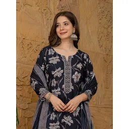 KALINI Floral Printed Gotta Patti Straight Kurta With Trouser & Dupatta-picture-33