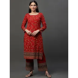 KALINI Floral Printed Keyhole Neck Kurta With Trousers-picture-25