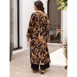 KALINI Floral Printed Long Sleeves Straight Kurta With Trousers image 4