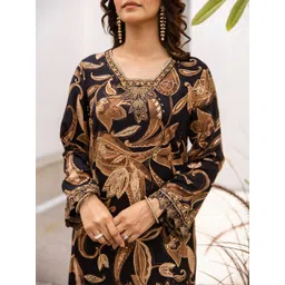 KALINI Floral Printed Long Sleeves Straight Kurta With Trousers image 2