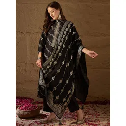KALINI Floral Printed Mandarin Collar Straight Kurta With Trousers & Dupatta-picture-37
