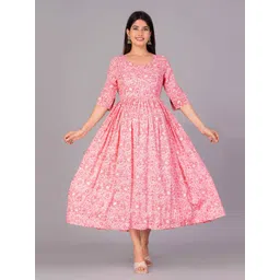 KALINI Floral Printed Maternity Feeding Fit and Flare Midi Dress with zip-picture-12