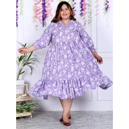KALINI Floral Printed Plus Size Fit & Flare Midi Dress-picture-37