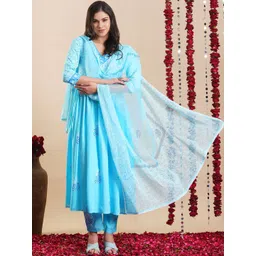 KALINI Floral Printed Regular Anarkali Kurta with Trousers & Dupatta-picture-39