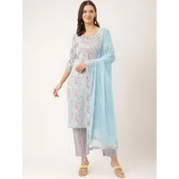KALINI Floral Printed Regular Gotta Patti Pure Cotton Kurta With Trousers & Dupatta-picture-42