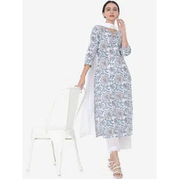 KALINI Floral Printed Regular Pure Cotton Kurta With Trousers & Dupatta-picture-31