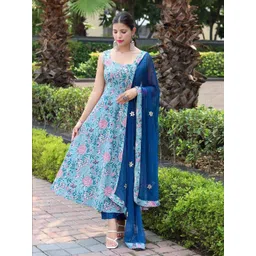 KALINI Floral Printed Regular Sequinned Kurta with Trouser & Dupatta-picture-30