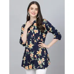 KALINI Floral Printed Roll-Up Sleeves Shirt Style Longline Top-picture-37