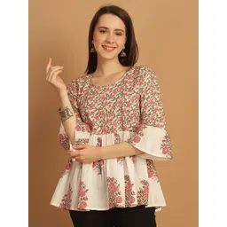 KALINI Floral Printed Round Neck Empire Cotton Top-picture-17