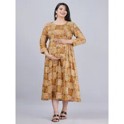 KALINI Floral Printed Round Neck Maternity A-Line Midi Dress-picture-36