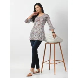 KALINI Floral Printed Round Neck Pure Cotton Straight Kurti-picture-14