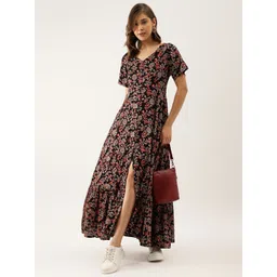 KALINI Floral Printed Ruffles Fit & Flare Maxi Ethnic Dress-picture-26