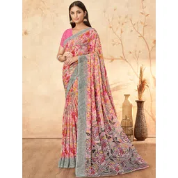 KALINI Floral Printed Saree With Unstitched Blouse Piece-picture-32
