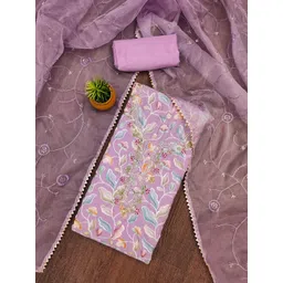 KALINI Floral Printed Sequinned Organza Unstitched Dress Material-picture-11