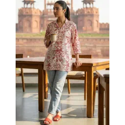 KALINI Floral Printed Shirt Collar Pure Cotton Kurti-picture-19