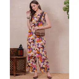 KALINI Floral Printed Shirt Collar Sleeveless Kurta Wth Palazzos-picture-33