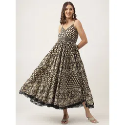 KALINI Floral Printed Shoulder Straps Cotton Tiered Fit & Flare Maxi Ethnic Dress-picture-36