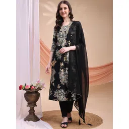 KALINI Floral Printed Square Neck A-Line Kurta With Trousers & Dupatta-picture-24