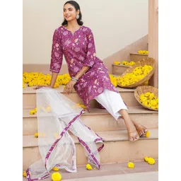 KALINI Floral Printed Straight Kurta With Trousers & Dupatta-picture-30
