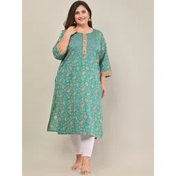 KALINI Floral Printed Thread Work Floral Straight Kurta-picture-17