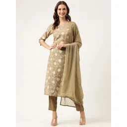 KALINI Floral Printed Thread Work Pure Cotton Kurta with Trousers & Dupatta-picture-41