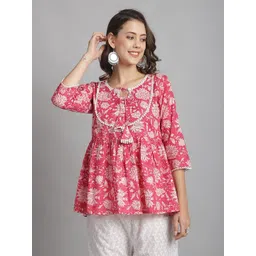 KALINI Floral Printed Tie-Up Neck Cotton Top-picture-28