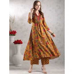 KALINI  Floral Printed V-Neck Anarkali Kurta with Trousers & Dupatta-picture-14