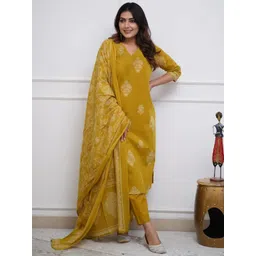 KALINI Floral Printed V-Neck Straight Kurta With Trousers & Dupatta-picture-19