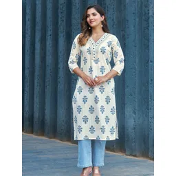 KALINI Floral Printed V-Neck Straight Kurtas-picture-22