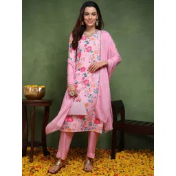 KALINI Floral Printed V-Neck Thread Work Straight Kurta With Trousers & Dupatta-picture-17