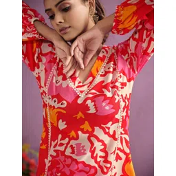 KALINI Floral Printed V Neck Tunic With Trousers-picture-14