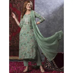 KALINI Floral Printed Zari Kurta with Trousers & Dupatta-picture-34