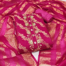 KALINI Floral Woven Design Beads Work Unstitched Dress Material-picture-35