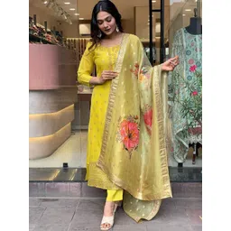 KALINI Floral Woven Design Straight Kurta & Trousers With Dupatta-picture-39