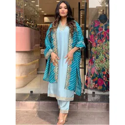 KALINI Floral Yoke Design Kurta With Trousers & Dupatta-image-31